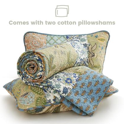 Imagem de Conjunto de edredom Secgo King Size 100% algodão verde com 2 capas