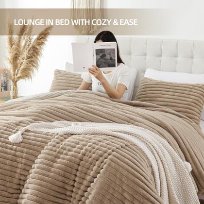 Imagem de Conjunto de edredom Smoofy Fluffy Linen Fleece King com 2 fronhas