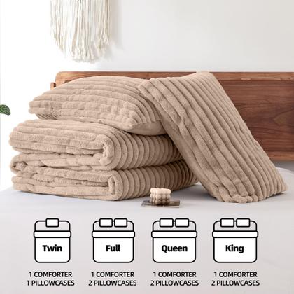 Imagem de Conjunto de edredom Smoofy Fluffy Linen Fleece King com 2 fronhas