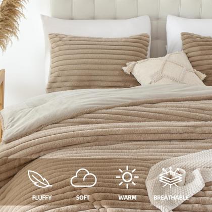 Imagem de Conjunto de edredom Smoofy Fluffy Linen Fleece King com 2 fronhas