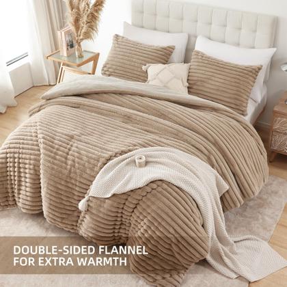 Imagem de Conjunto de edredom Smoofy Fluffy Linen Fleece King com 2 fronhas