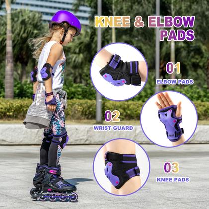 Imagem de Conjunto de equipamentos de proteção: joelheiras 2PM SPORTS para crianças, roxas
