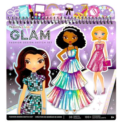 Imagem de Conjunto de esboços de moda Fashion Angels Glam com bloco de desenho e estênceis