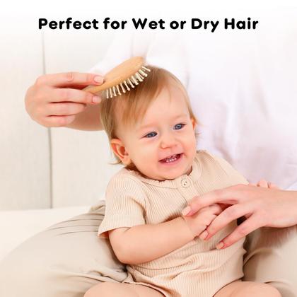 Imagem de Conjunto de escova e pente para bebês Yoofoss Wooden com cabelo de cabra