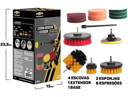 Imagem de Conjunto De Escovas Rotativas Para Limpeza De Carro Pisos Móveis Com Extensor 14 Peças 