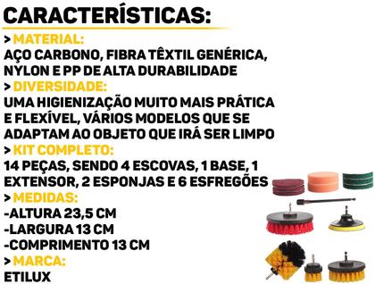 Imagem de Conjunto De Escovas Rotativas Para Limpeza De Carro Pisos Móveis Com Extensor 14 Peças 