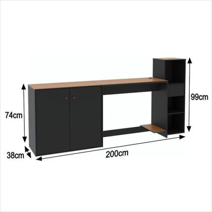 Imagem de Conjunto De Escritório 3 Peças Tech Office Mesa Armário E Ap - Preto E Cedro Preto E Cedro