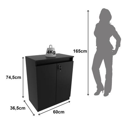 Imagem de Conjunto de Escritório com Mesa 127cm, Gaveteiro e Balcão 60cm com 1 Prateleira 2 Portas MDP Preto Tecnomobili