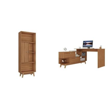 Imagem de Conjunto de Escritório Escrivaninha em L 120x136cm 2 Portas e Estante 1 Porta Retrô Yescasa