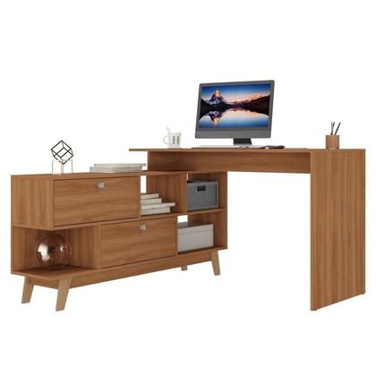 Imagem de Conjunto de Escritório Escrivaninha em L 120x136cm 2 Portas e Estante 1 Porta Retrô Yescasa