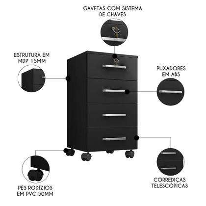 Imagem de Conjunto De Escritório Home Office 3 Com Peças Gávea Preto - Mpozenato