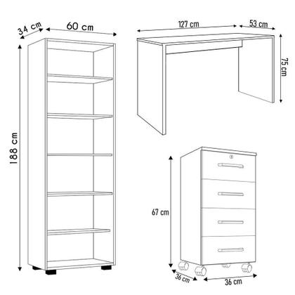 Imagem de Conjunto De Escritório Home Office 3 Com Peças Gávea Preto - Mpozenato