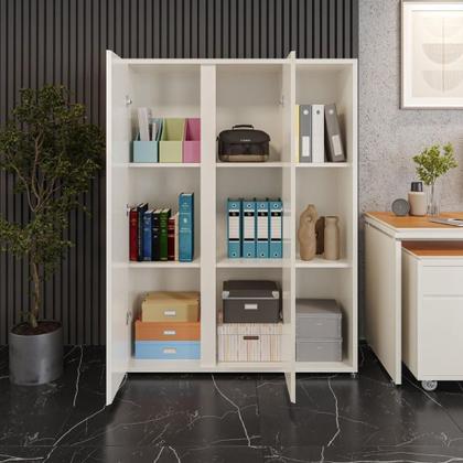 Imagem de Conjunto De Escritório Office 2 Peças Mesa Armário Alto Tund - Off White E Cedro Off White E Cedro