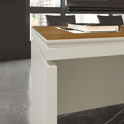 Imagem de Conjunto De Escritório Office 2 Peças Mesa Armário Alto Tund - Off White E Cedro Off White E Cedro