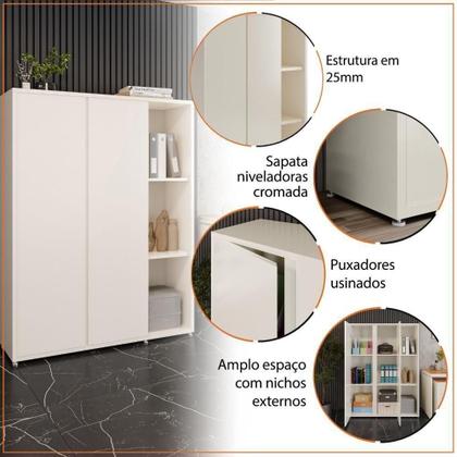 Imagem de Conjunto De Escritório Office 2 Peças Mesa Armário Alto Tund - Off White E Cedro Off White E Cedro