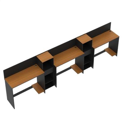 Imagem de Conjunto De Escritório Tech 2 Livreiro E 3 Mesas 90cm - Vian - Preto E Cedro Preto E Cedro