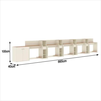 Imagem de Conjunto De Escritório Tech 4 Livreiro 1 Buffet E 5 Mesas 90 - Off White E Cedro Off White E Cedro