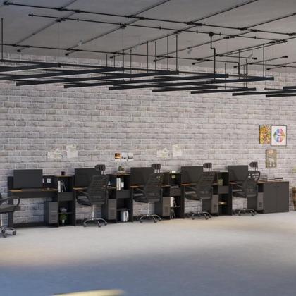 Imagem de Conjunto De Escritório Tech 4 Livreiro 1 Buffet E 5 Mesas 90 - Preto E Cedro Preto E Cedro