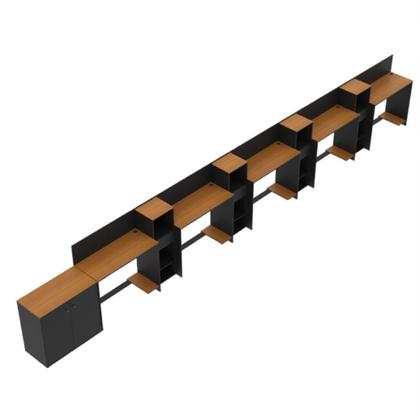 Imagem de Conjunto De Escritório Tech 4 Livreiro 1 Buffet E 5 Mesas 90 - Preto E Cedro Preto E Cedro