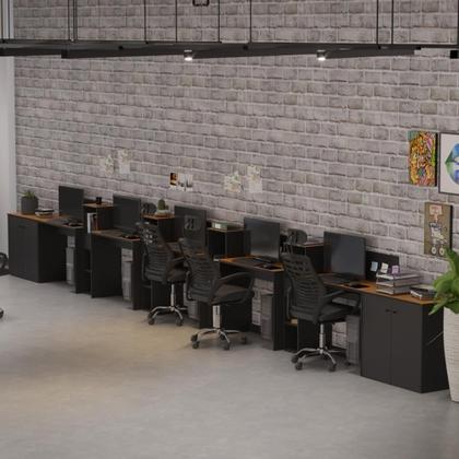 Imagem de Conjunto De Escritório Tech 4 Livreiro 2 Buffet E 5 Mesas 90 - Preto E Cedro Preto E Cedro