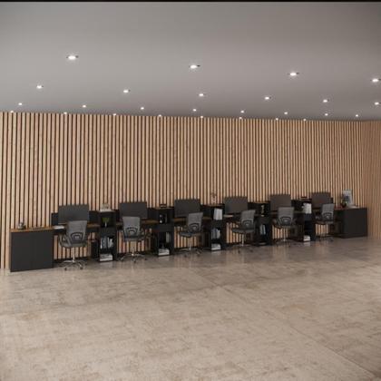Imagem de Conjunto De Escritório Tech 5 Livreiro 2 Buffet E 6 Mesas 90 - Preto E Cedro Preto E Cedro