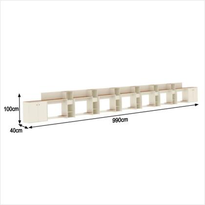 Imagem de Conjunto De Escritório Tech 6 Livreiro 2 Buffet E 7 Mesas 90 - Off White E Cedro Off White E Cedro