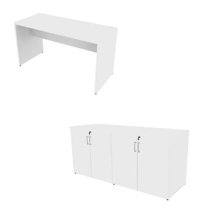 Conjunto de Escrivaninha com Armário de Escritório Tonal 4 PT Branco - Bramov Imagem de Conjunto de Escrivaninha com Armário de Escritório Tonal 4 PT Branco