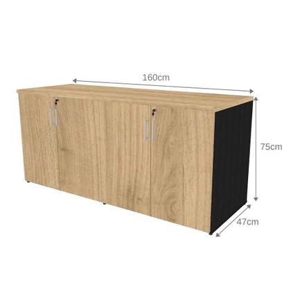 Imagem de Conjunto de Escrivaninha com Armário de Escritório Tonal 4 PT Preto e Carvalho Mel