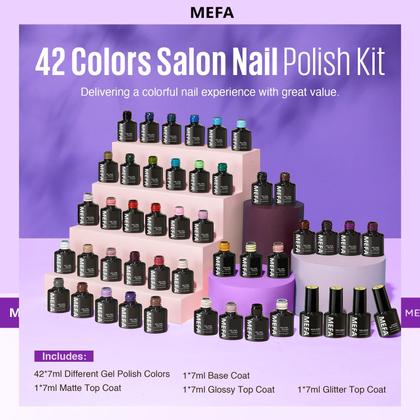 Imagem de Conjunto de Esmaltes em Gel MEFA - 46 Unidades com 42 Cores, Base e Top Coat