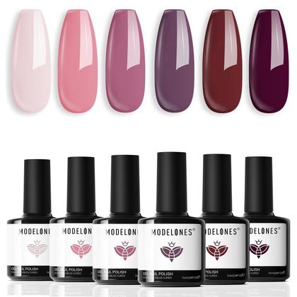 Imagem de Conjunto de Esmaltes em Gel Modelones - 6 Cores (Rosa, Marrom, Borgonha)