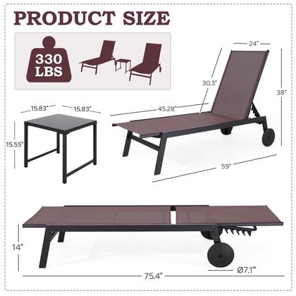 Imagem de Conjunto de espreguiçadeira EROMMY ajustável à prova d'água ao ar livre, 2 peças
