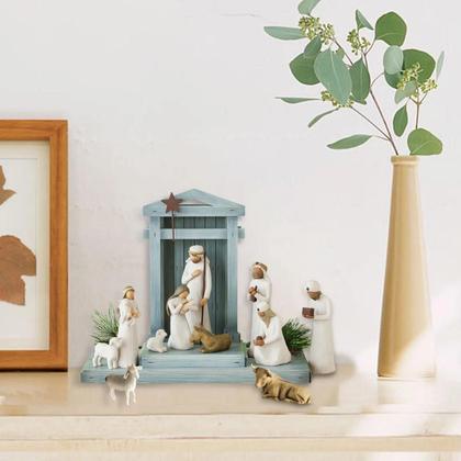 Imagem de Conjunto De Estátuas De Resina Do Nascimento De Jesus Desenhadas À Mão Para Decoração De Sala De