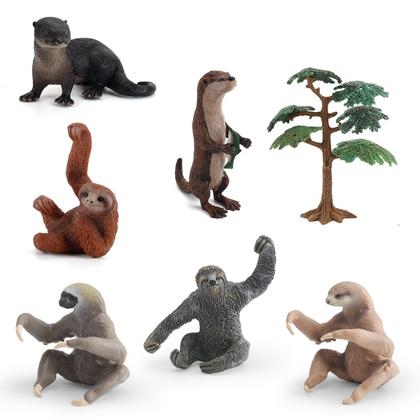 Imagem de Conjunto de estatuetas de vida selvagem de PVC, preguiça e lontra, com brinquedo infantil