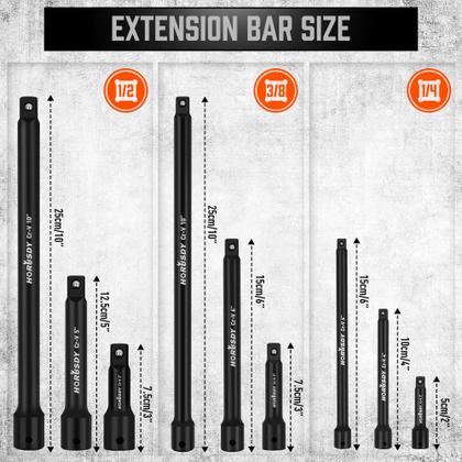 Imagem de Conjunto de extensão de soquete HORUSDY 12 unidades de 1/4, 3/8 e 1/2