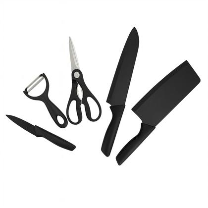 Imagem de Conjunto de Facas Cozinha com Antiaderente e Cabos Anatômicos Preto Fosco
