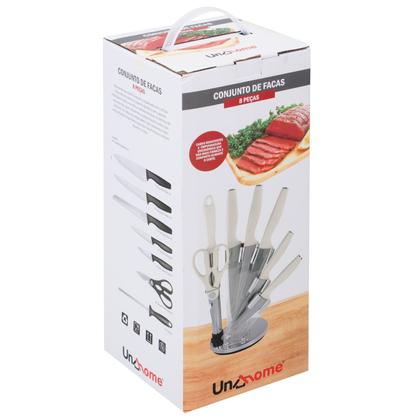 Imagem de Conjunto de Facas de 8 Peças com Suporte Chaira Tesoura e Faca Jogo de Facas em Aço Inox