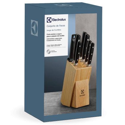 Imagem de Conjunto de Facas Electrolux 8 Peças Inox com Bloco de Madeira