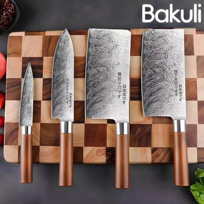 Imagem de Conjunto De Facas Estilo Japonês Com Textura Damascada, 1/4 Peças, Faca De Chef Afiada, Santoku,