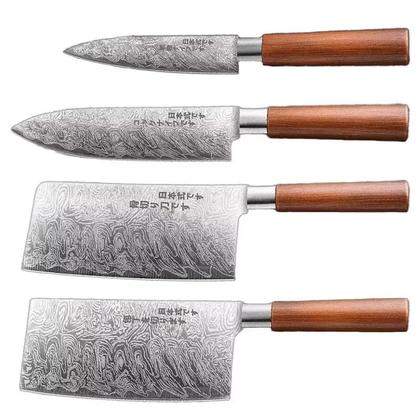 Imagem de Conjunto De Facas Estilo Japonês Com Textura Damascada, 1/4 Peças, Faca De Chef Afiada, Santoku,