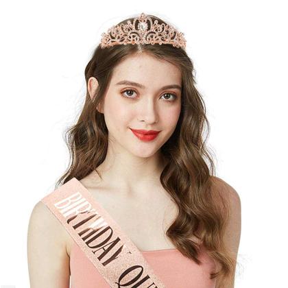 Imagem de Conjunto de faixa e tiara de aniversário COCIDE Rose Gold para mulheres