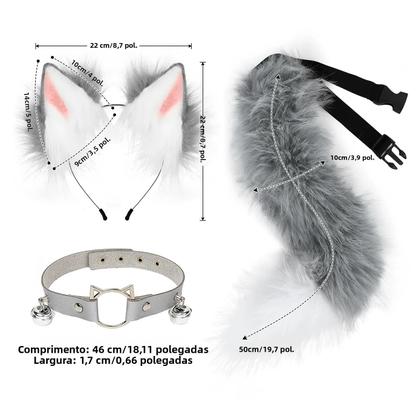 Imagem de Conjunto De Fantasia De Halloween Com Orelhas De Gato E Cauda De Raposa De Pelo Sintético Com Clipe