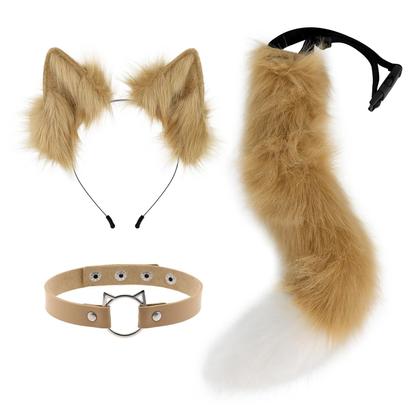 Imagem de Conjunto De Fantasia De Halloween Com Orelhas De Gato E Cauda De Raposa De Pelo Sintético Com Clipe