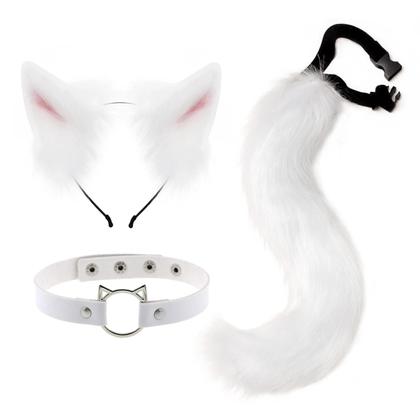 Imagem de Conjunto De Fantasia De Halloween Com Orelhas De Gato E Cauda De Raposa De Pelo Sintético Com Clipe