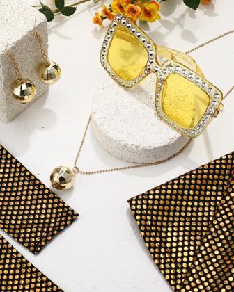 Imagem de Conjunto de fantasias de discoteca femininas Jexine 70s dourado grande