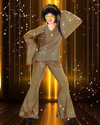 Imagem de Conjunto de fantasias de discoteca femininas Jexine 70s dourado grande