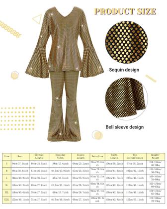 Imagem de Conjunto de fantasias de discoteca femininas Jexine 70s dourado grande