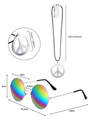 Imagem de Conjunto de fantasias Frienda Hippie, óculos de sol, colar, faixa de cabeça dos anos 60