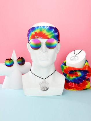 Imagem de Conjunto de fantasias Frienda Hippie, óculos de sol, colar, faixa de cabeça dos anos 60