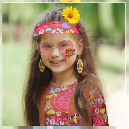 Imagem de Conjunto de fantasias Kathfly Hippie para meninas e crianças dos anos 70 e 60, 18 unidades