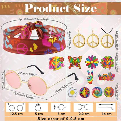 Imagem de Conjunto de fantasias Kathfly Hippie para meninas e crianças dos anos 70 e 60, 18 unidades